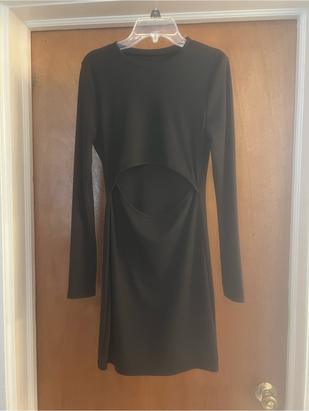 SHEIN Women’s Black Ribbed Long Sleeve Mini Dress with Midriff Cutout
